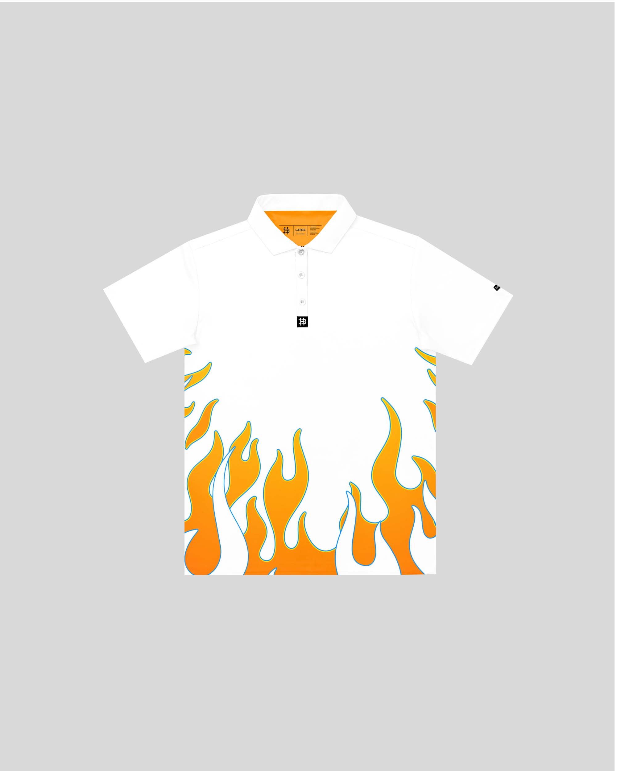 White Vintage Flames Modern Performance Polo