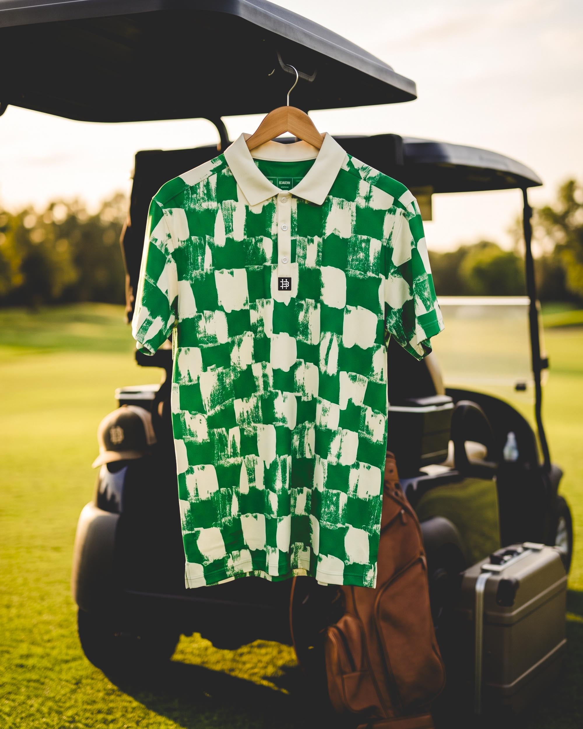 Green Painted Checks Modern Performance Polo