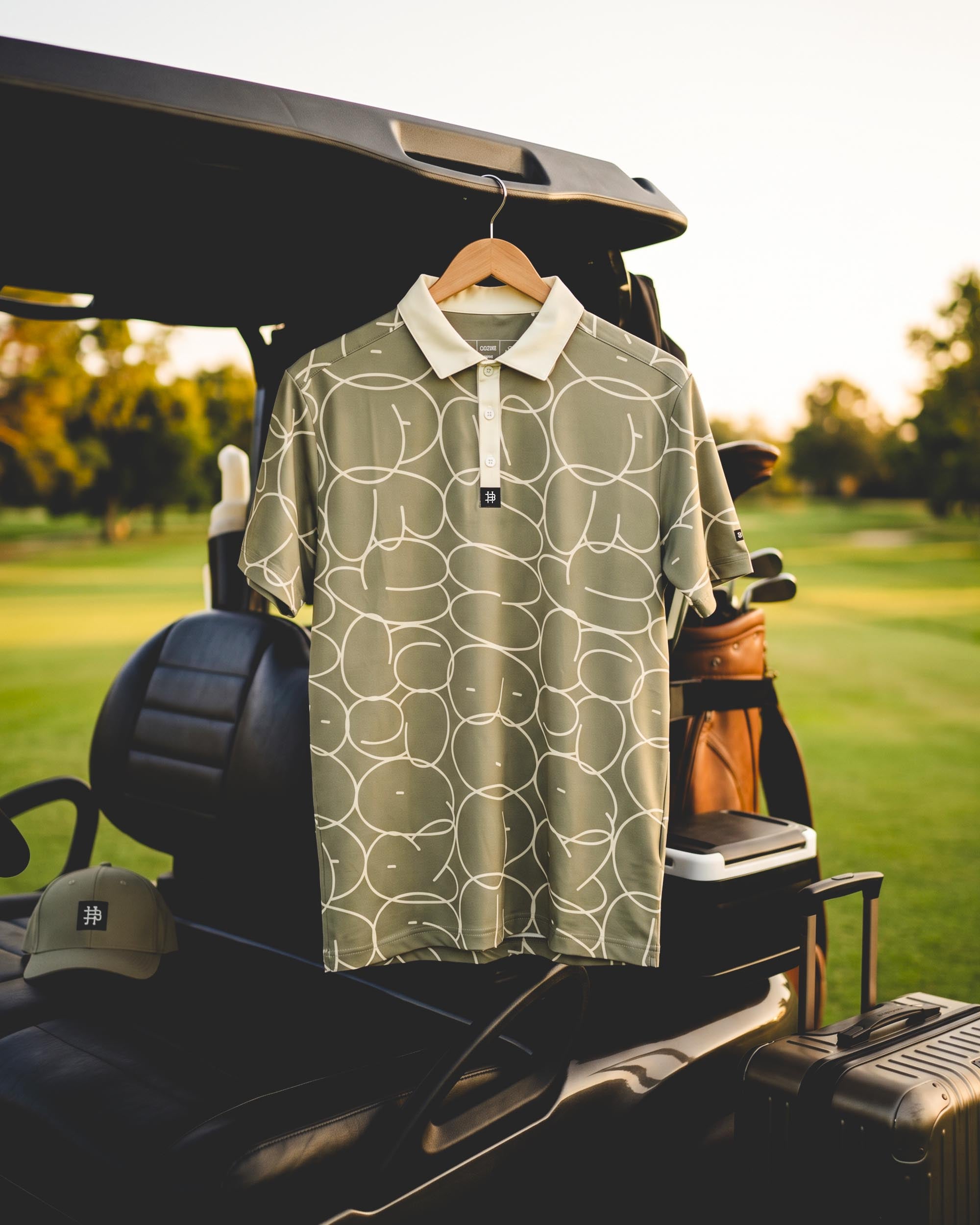 Light Olive Bubble Graffiti Modern Performance Polo